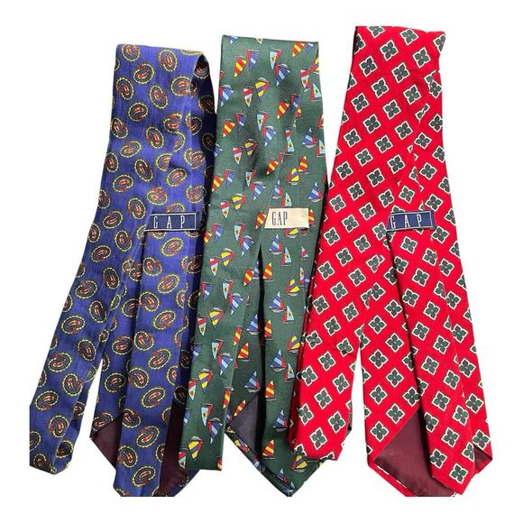 GAP Necktie Set Of 3 Green Blue Red USA Made Cotton Silk Preppy Academic Work - Picture 2 of 6